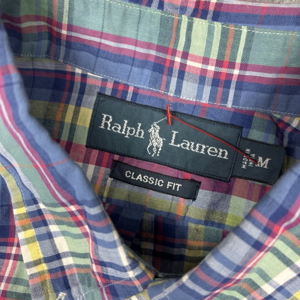 Vintage Ralph‎ Lauren Classic Fit Madras Plaid Button Down Shirt Mens Medium - Picture 5 of 7